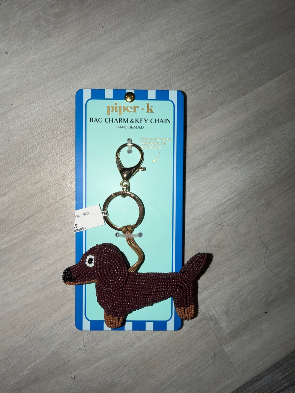 Brown Beaded Dachshund Bag Charm & Key Chain